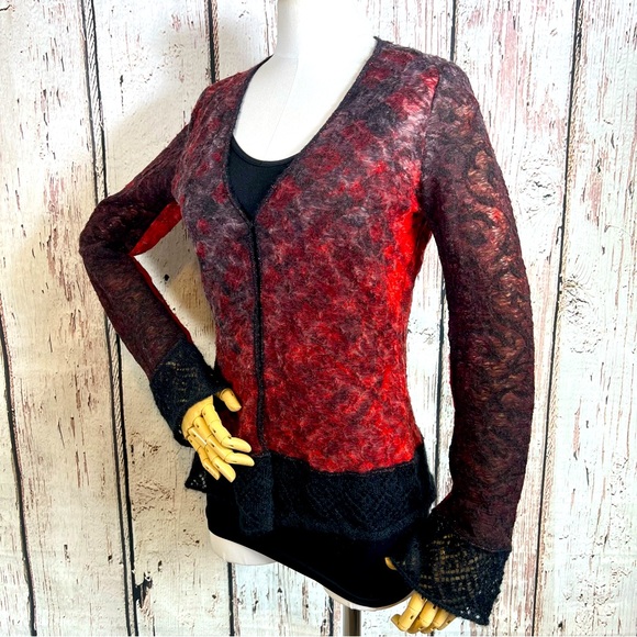 Roberta Scarpa Virgin Wool Mohair Knit Lace Trim Cardigan Fitted Sweater Size 12 - Picture 1 of 16